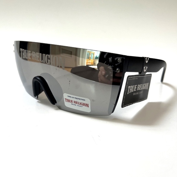 New Original TRUE RELIGION Shield Sunglasses Mirror Matte Acetate Rimless Logo - Picture 1 of 8